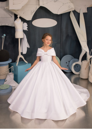 Off Shoulder White Satin Gorgeous Flower Girl Dress